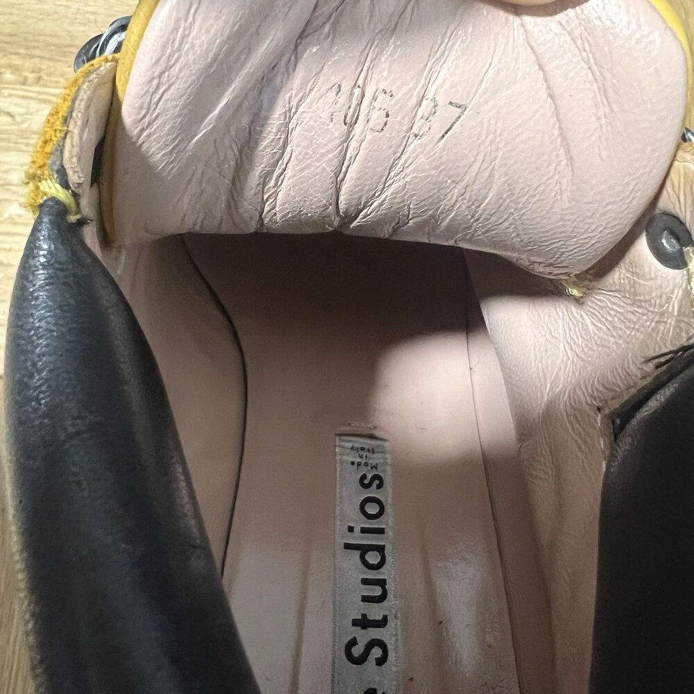 Acne Studios Boots Womens 37 Nubuck Suede‎ Leather Yellow Platform Chunky Bootie - Picture 9 of 9